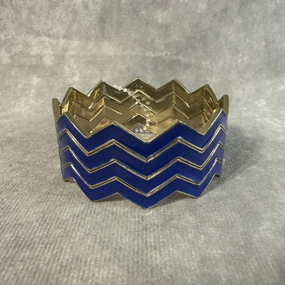 Zigzag Bangle Bracelets Set Of 4 Navy Blue Goldtone